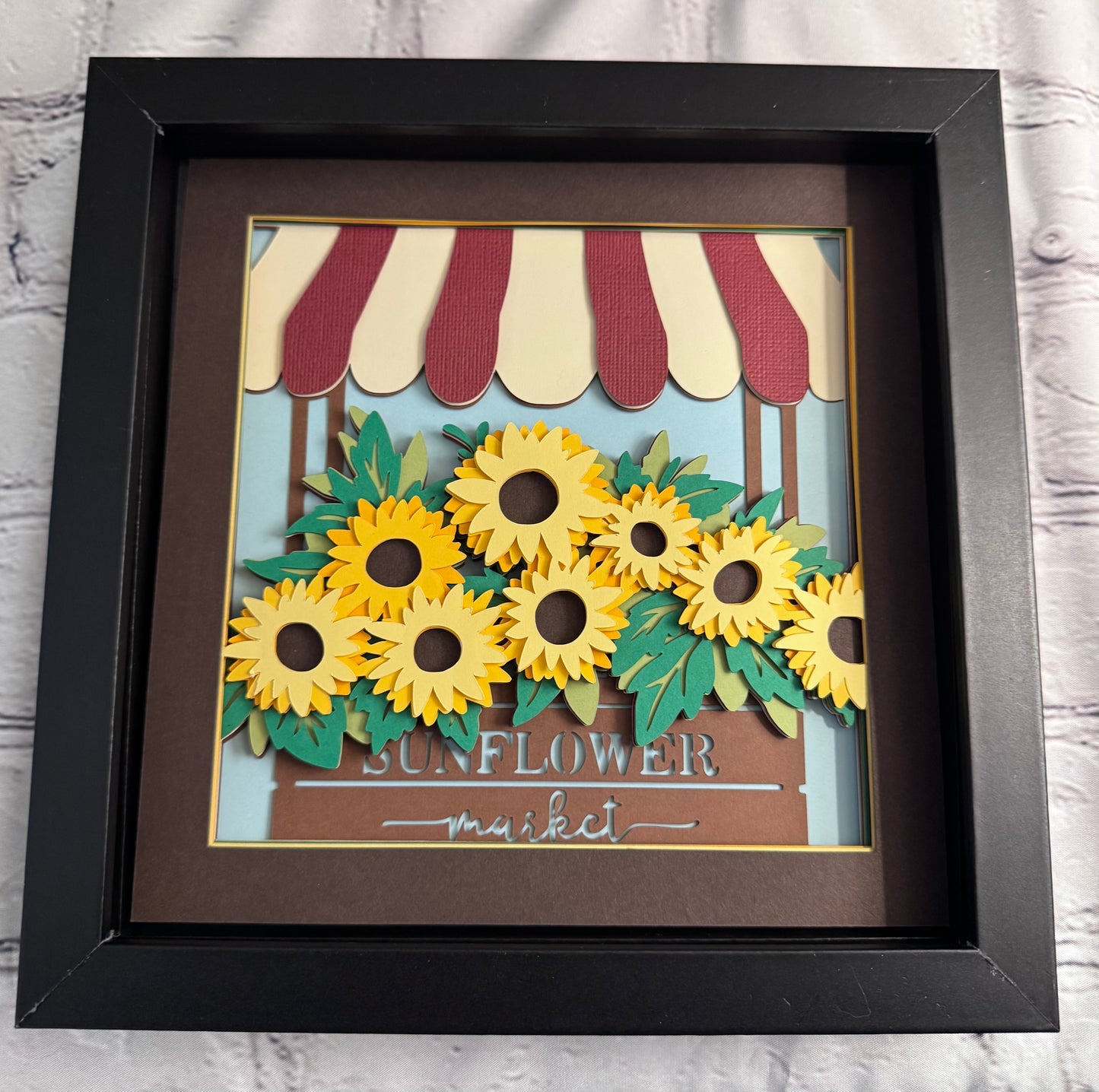 Sunflower stand 3D paper art in a shadowbox