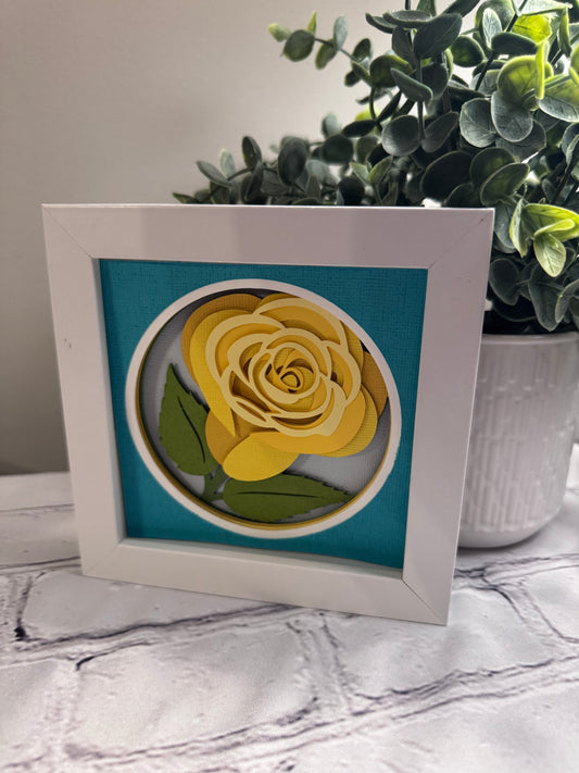 Rose close up mini 3D paper art in a shadowbox
