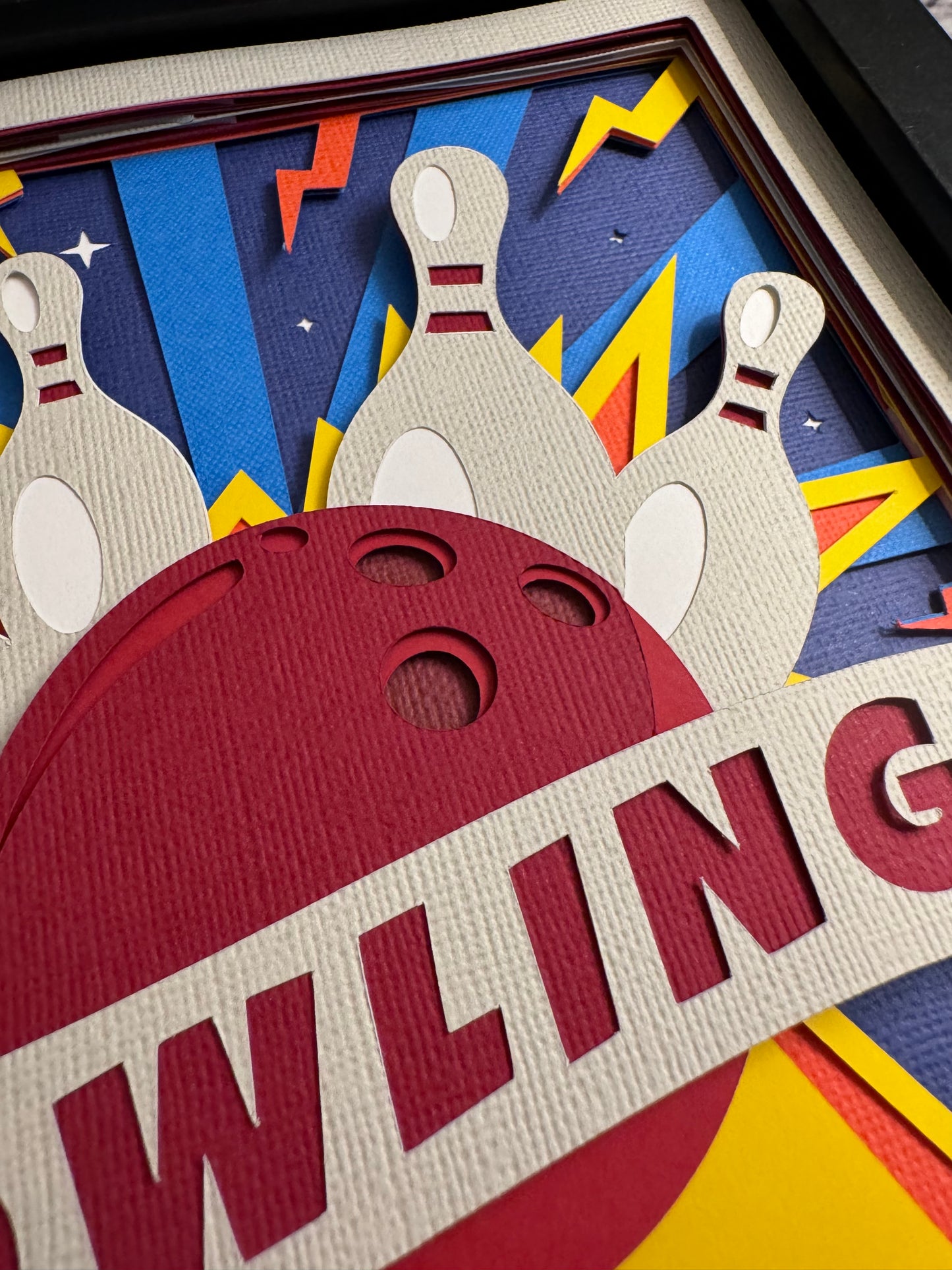 Bowling strike 3D paper art shadowbox
