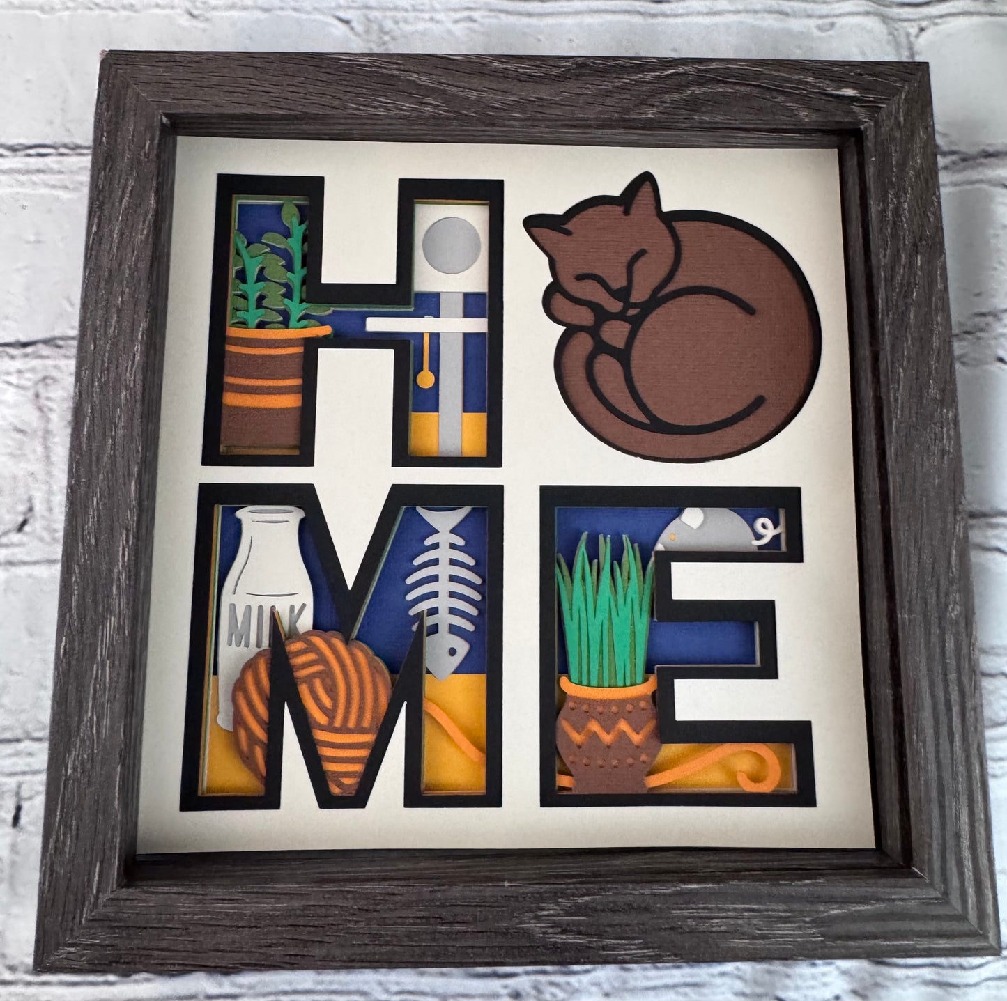 Home- Cat design 3D paper art in a shadowbox
