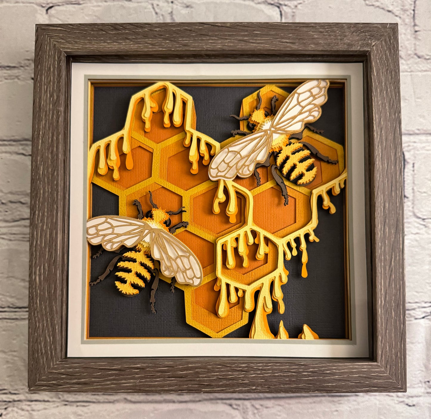 Bee scene large honeycomb with bees 3D paper art in a shadowbox