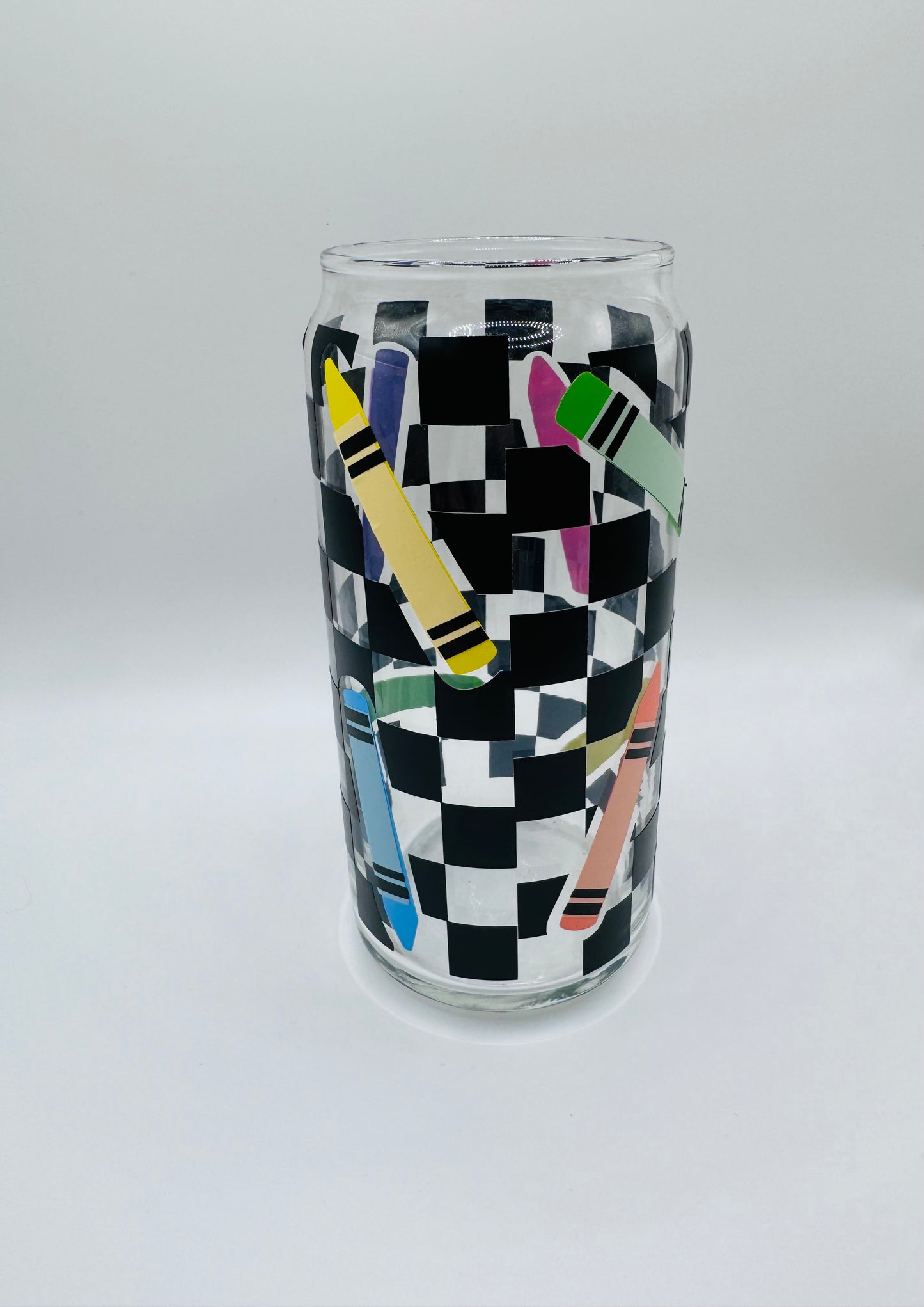 Retro crayons beer can glass