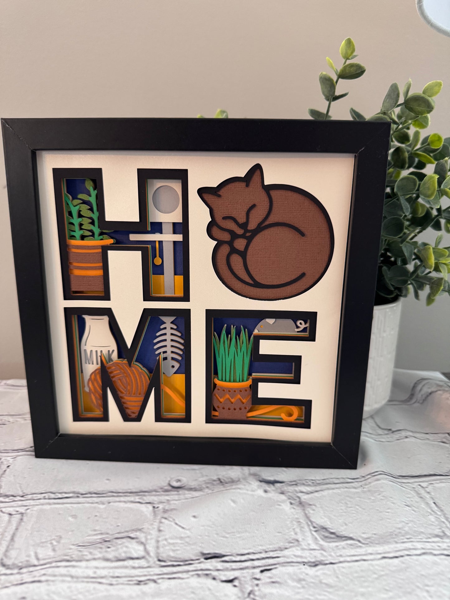 Home- Cat design 3D paper art in a shadowbox