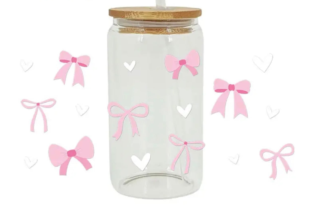 Pink bows beer can glass