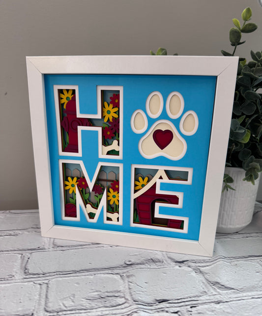 Home- Dog design 3D paper art in a shadowbox