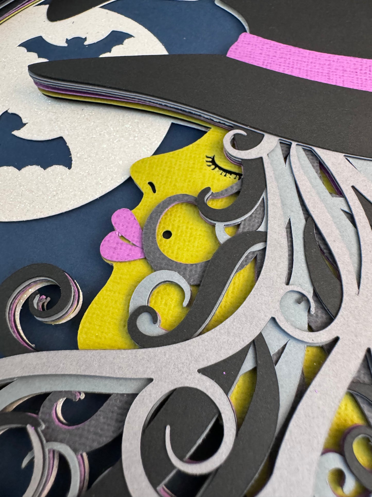 Witch and moon 3D paper art shadowbox