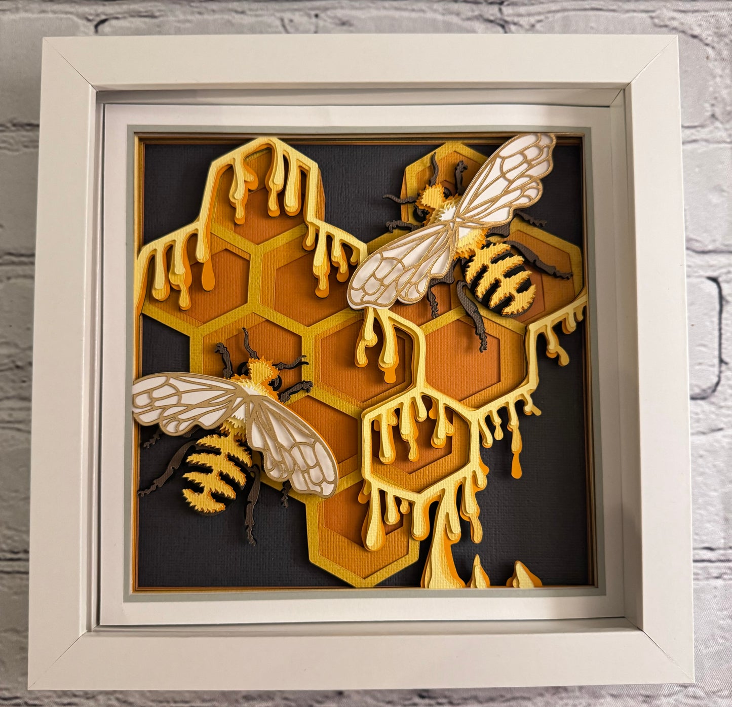 Bee scene large honeycomb with bees 3D paper art in a shadowbox