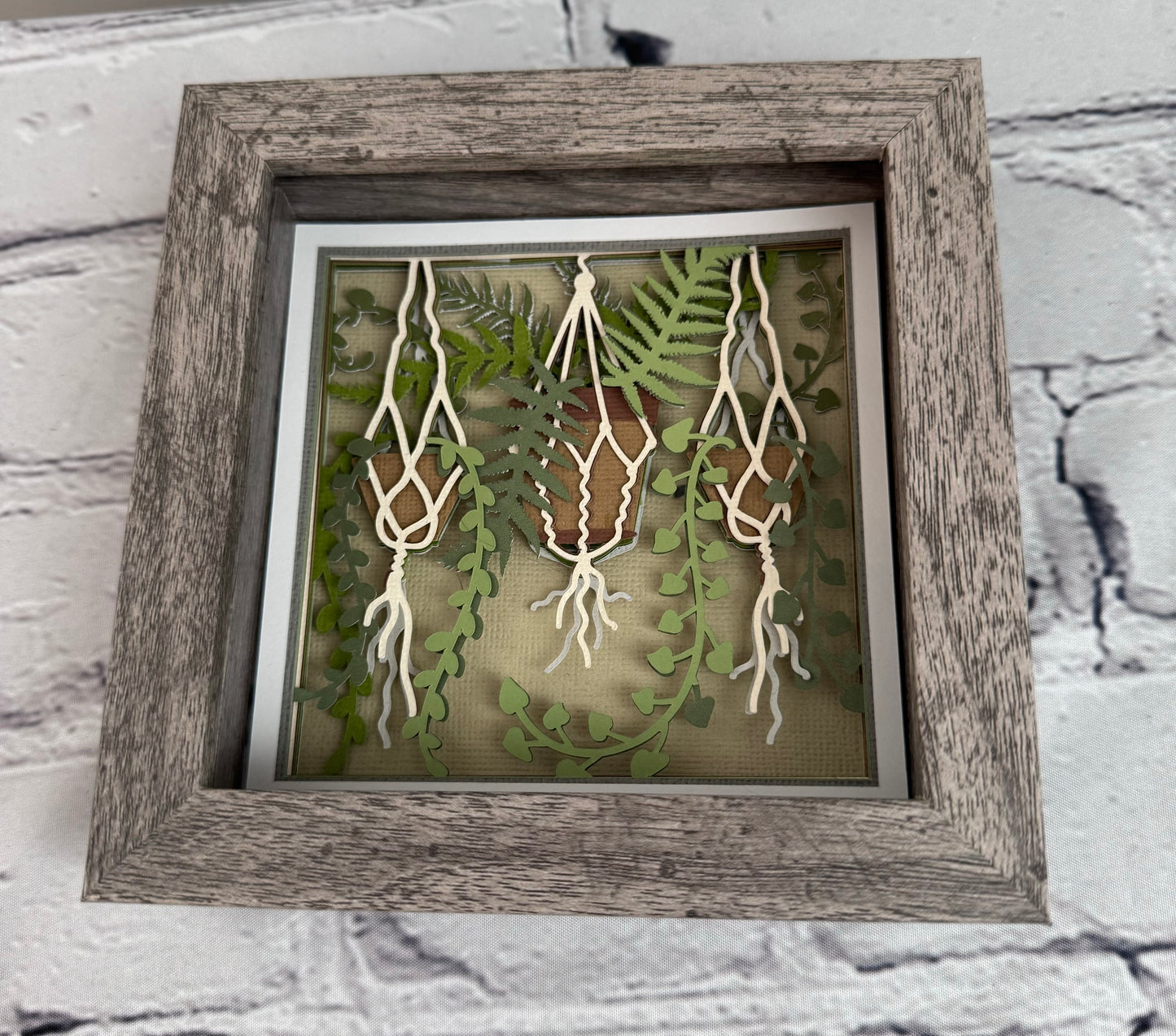 Boho hanging plants mini 3D paper art in a shadowbox