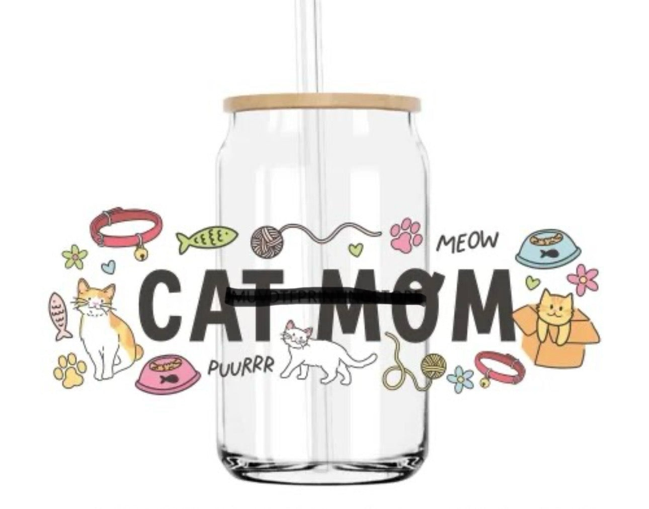 Cat mom beer can glass
