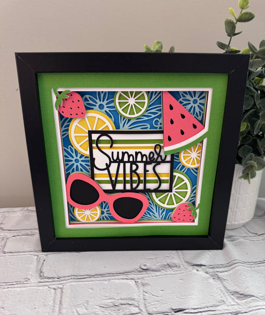 Summer vibes 3D paper art in a shadowbox