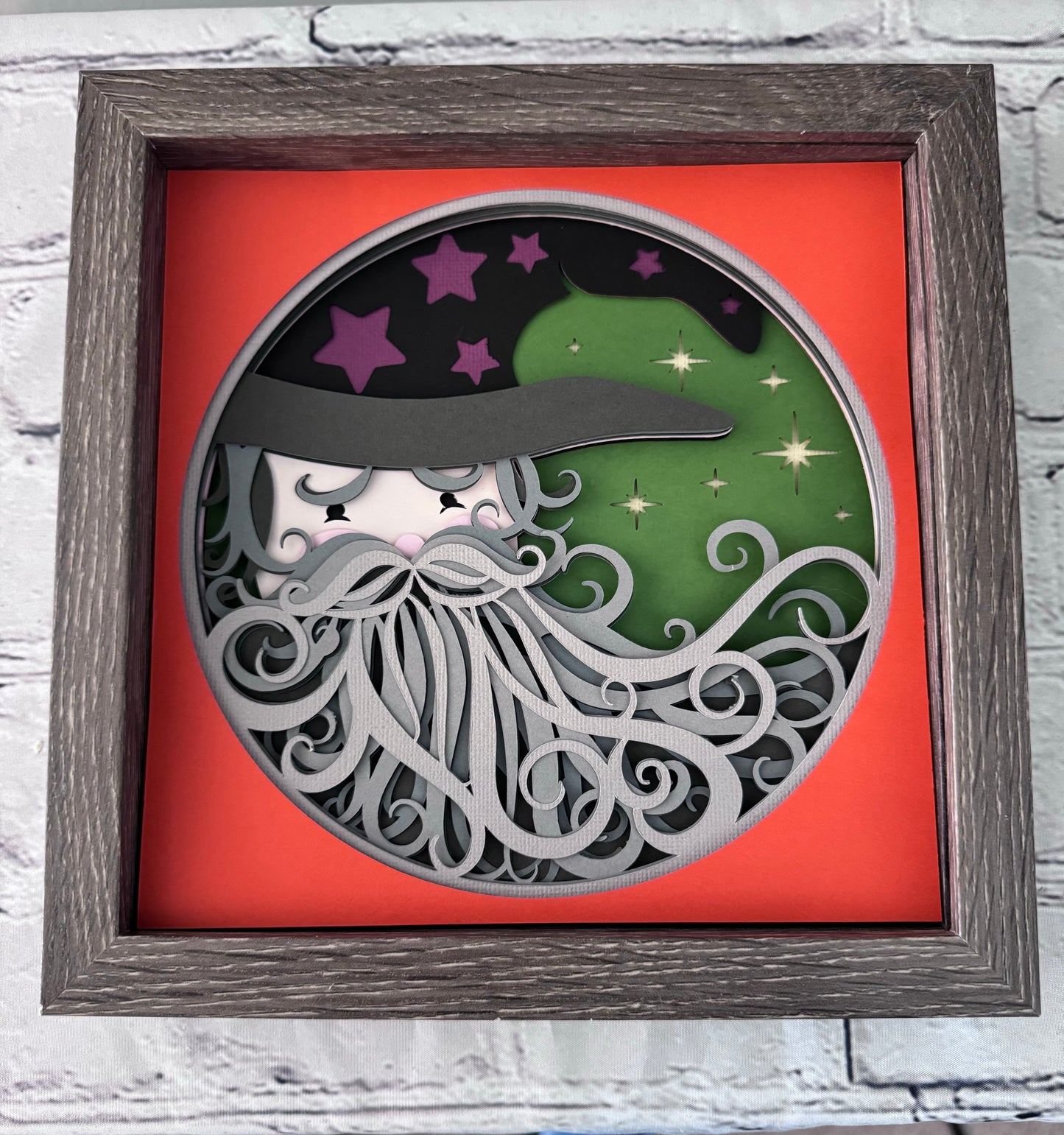 Halloween wizard warlock design 3D paper art in a shadowbox