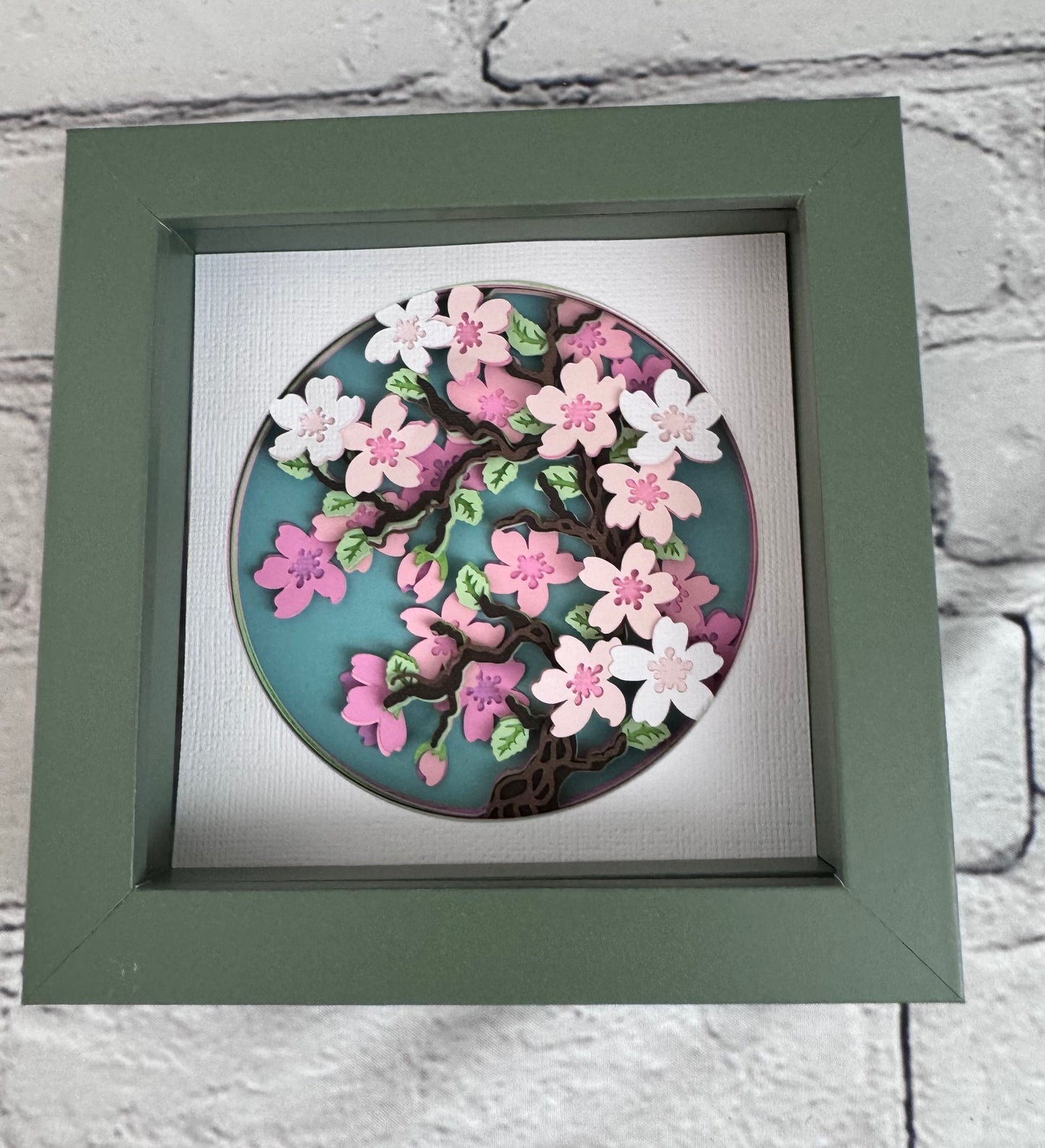 Cherry blossom branch mini 3D paper art in a shadowbox