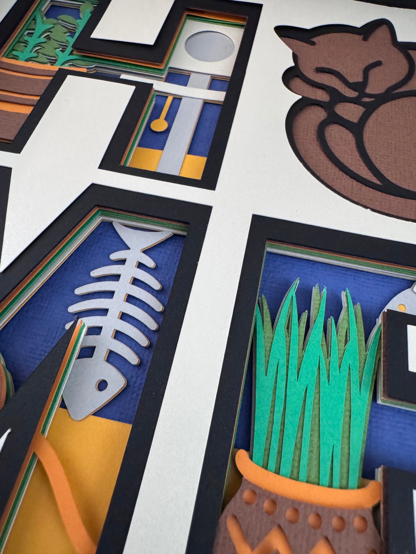 Home- Cat design 3D paper art in a shadowbox