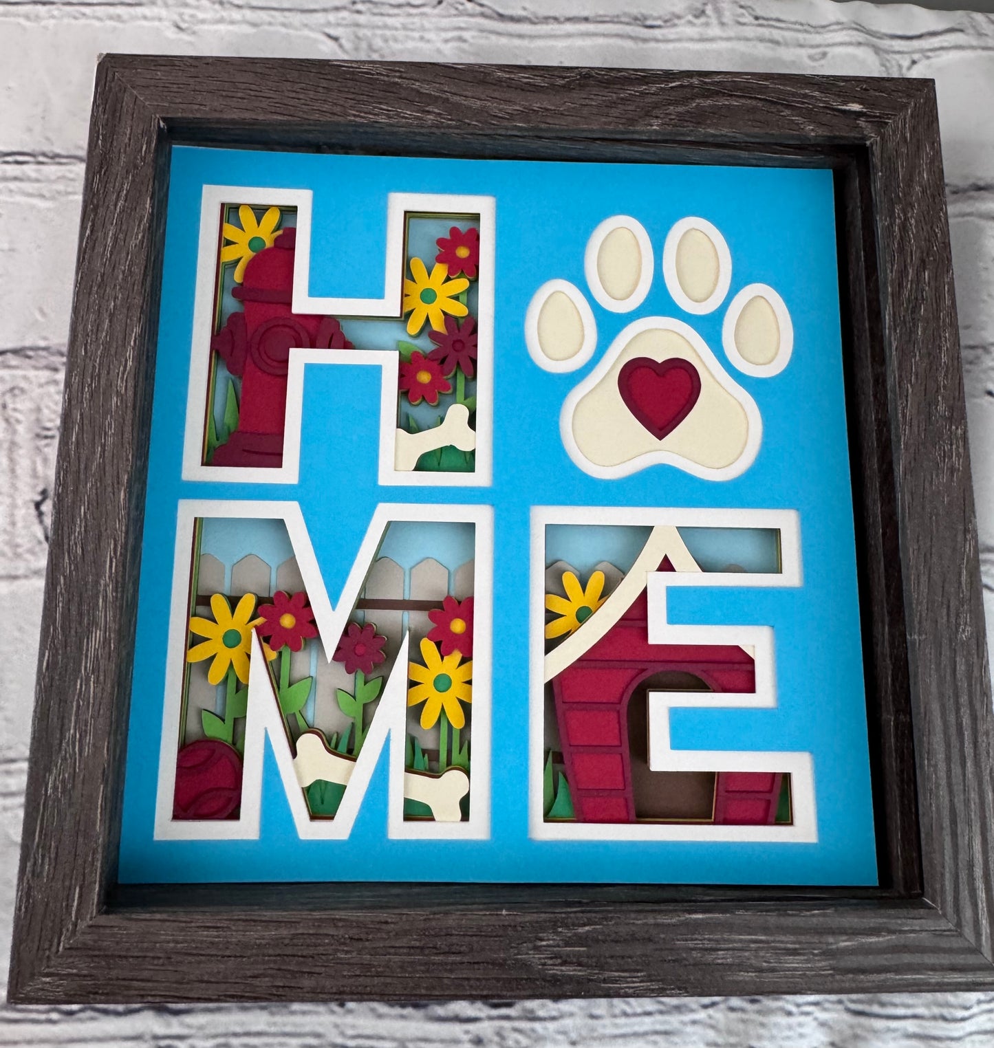 Home- Dog design 3D paper art in a shadowbox