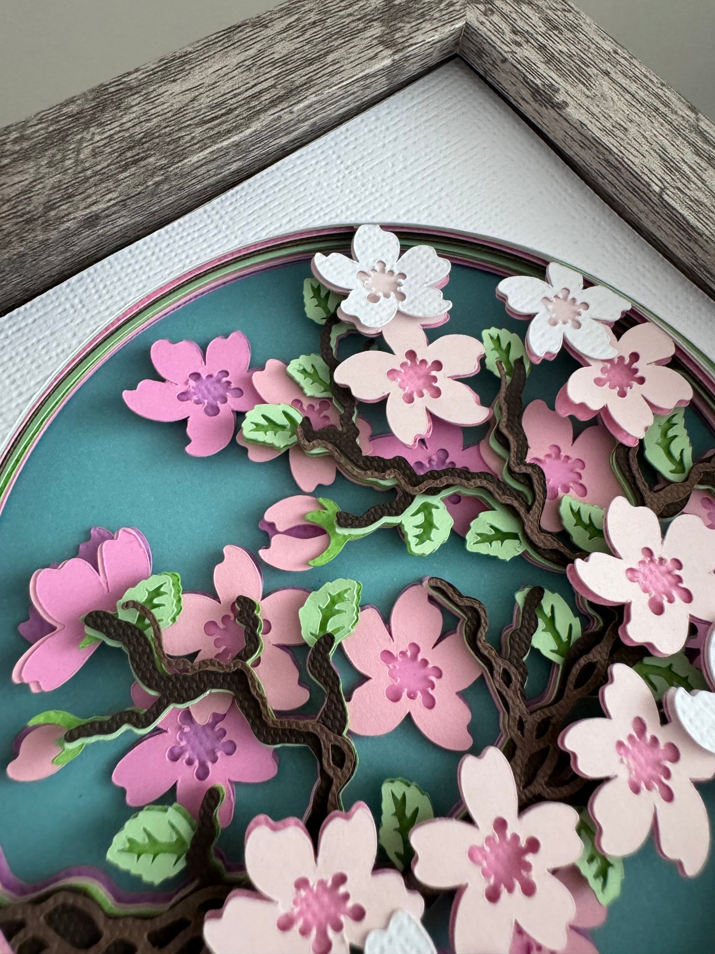 Cherry blossom branch mini 3D paper art in a shadowbox