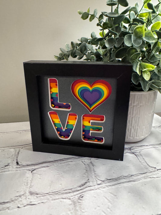 Pride rainbow love mini 3D paper art in a shadowbox