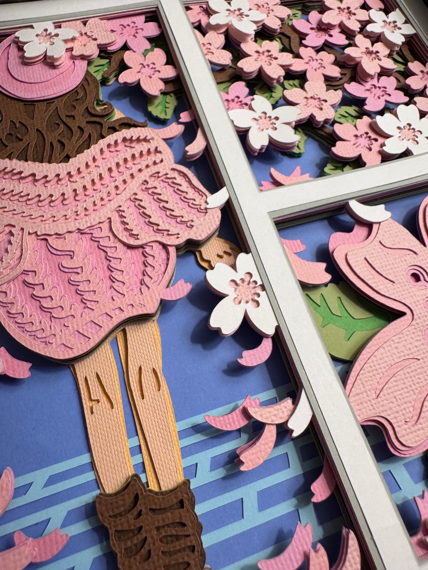 Spring girl with sweater 3D paper art in a shadowbox