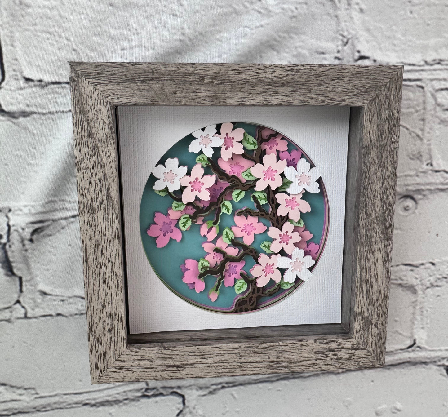 Cherry blossom branch mini 3D paper art in a shadowbox