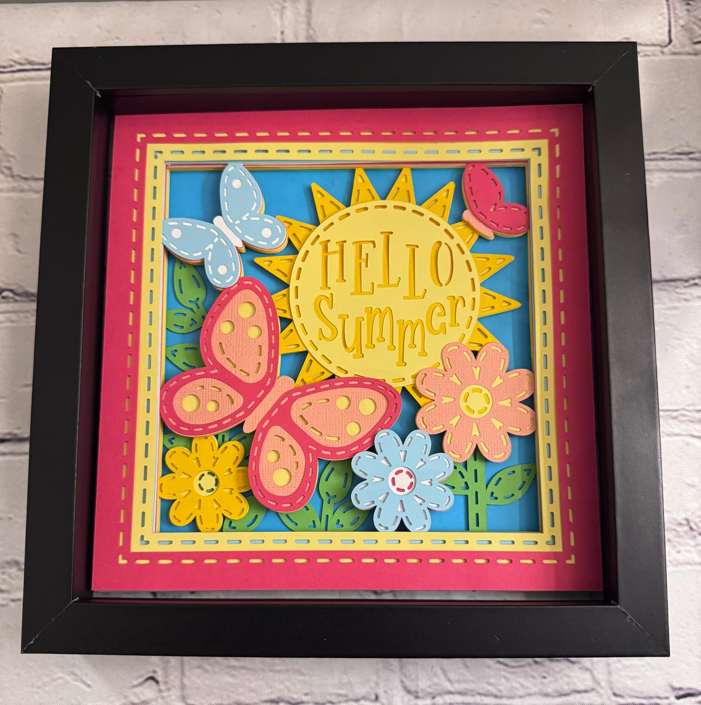 Hello summer 3D paper art in a shadowbox