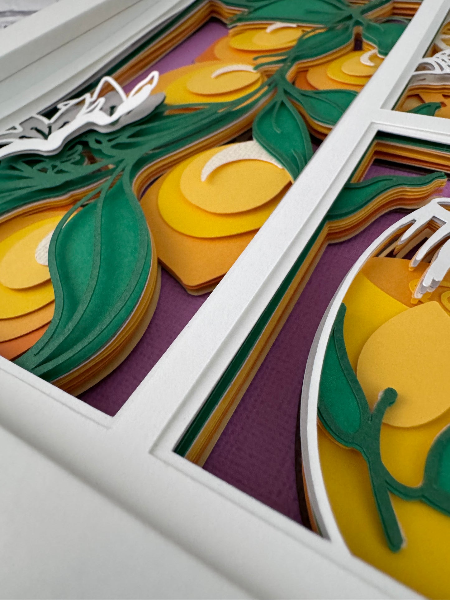 Lemon three panel design 3D paper art in a shadowbox