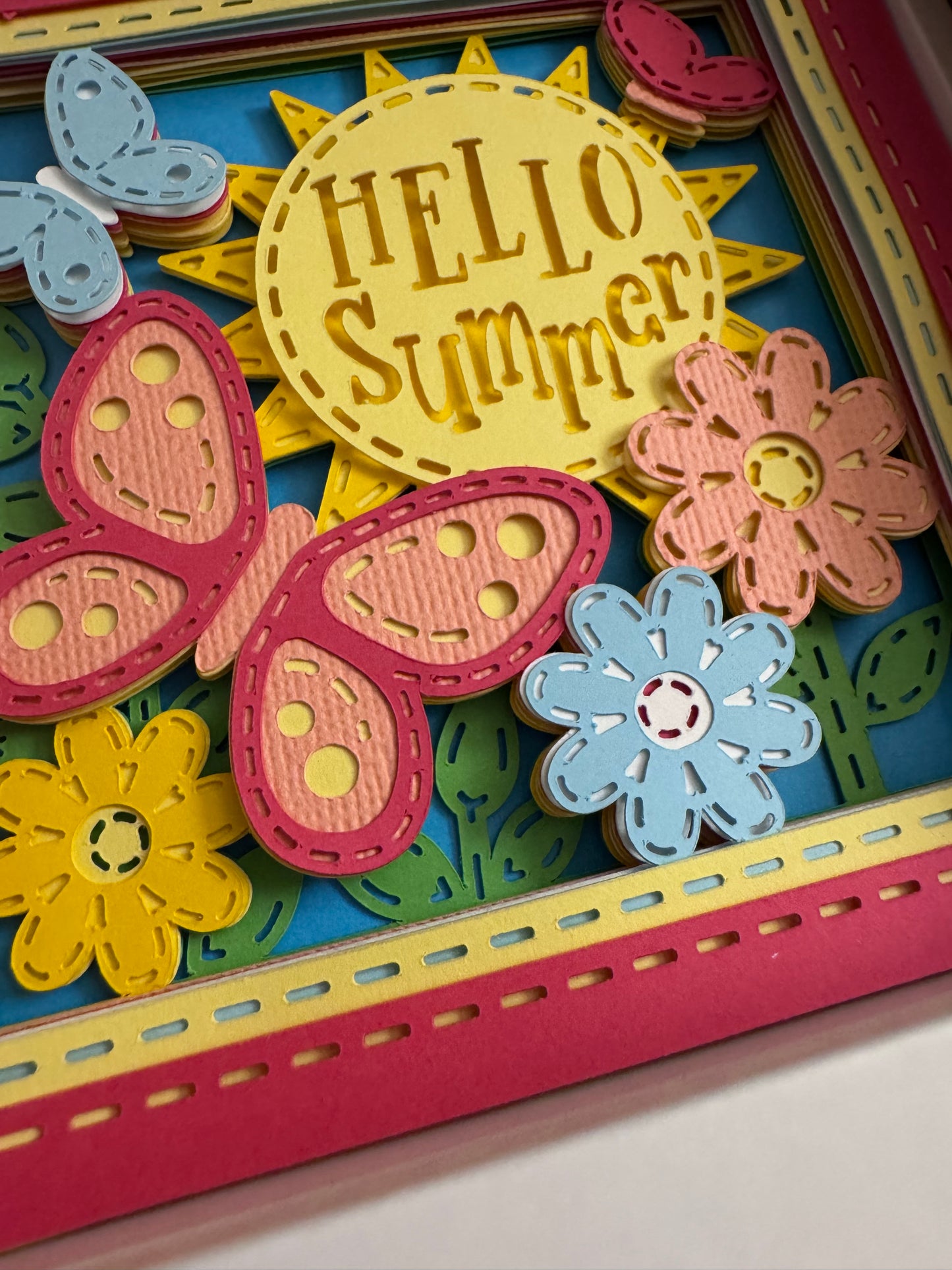 Hello summer mini 3D paper art in a shadowbox
