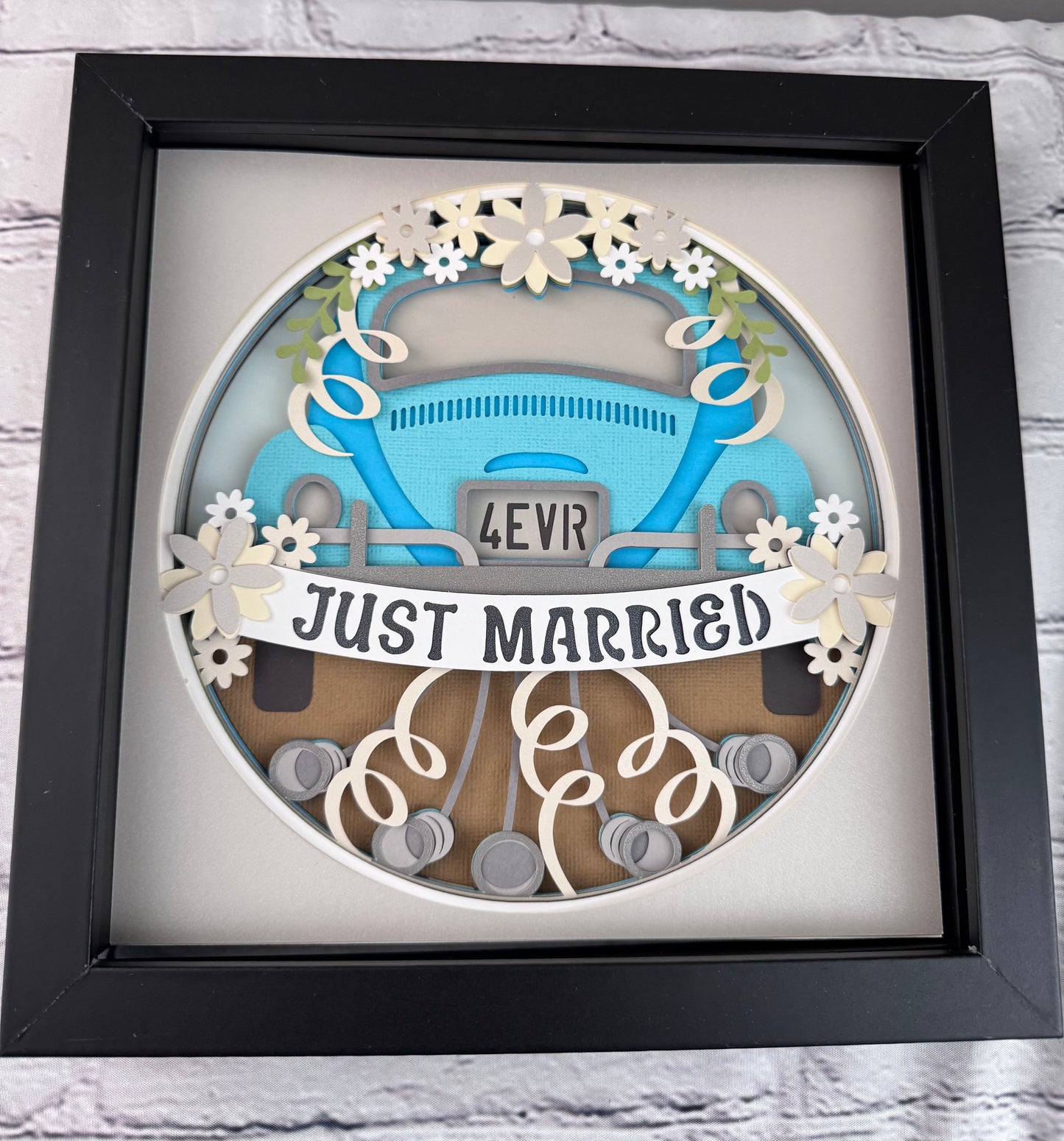 Just married 3D paper art in a shadowbox