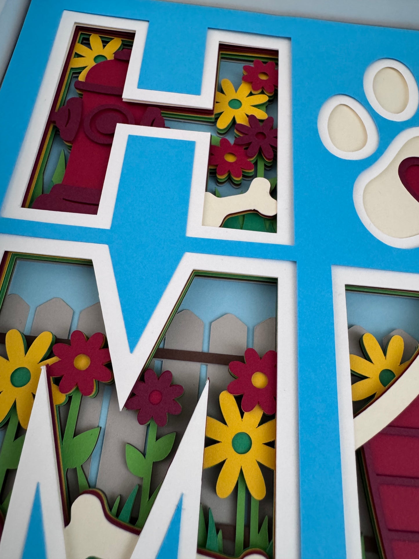 Home- Dog design 3D paper art in a shadowbox