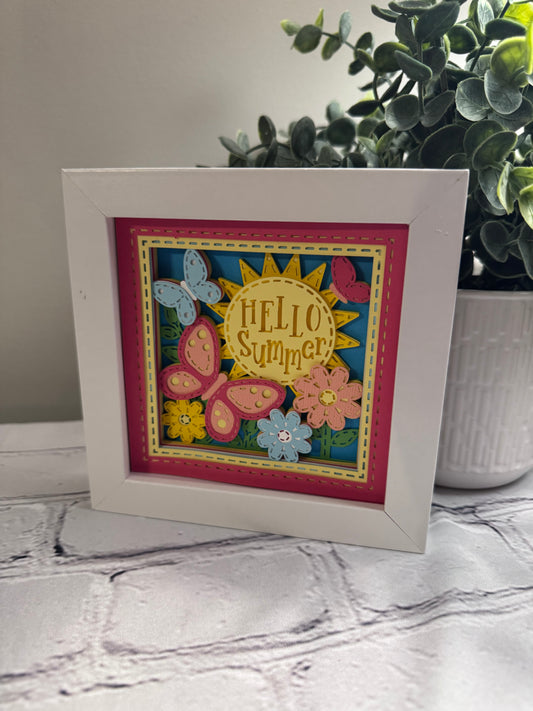 Hello summer mini 3D paper art in a shadowbox