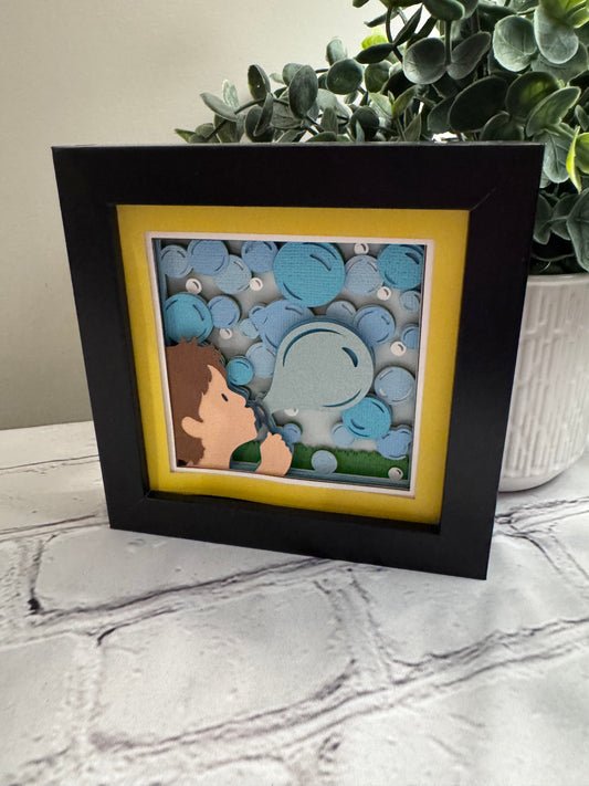 Bubbles mini 3D paper art in a shadowbox
