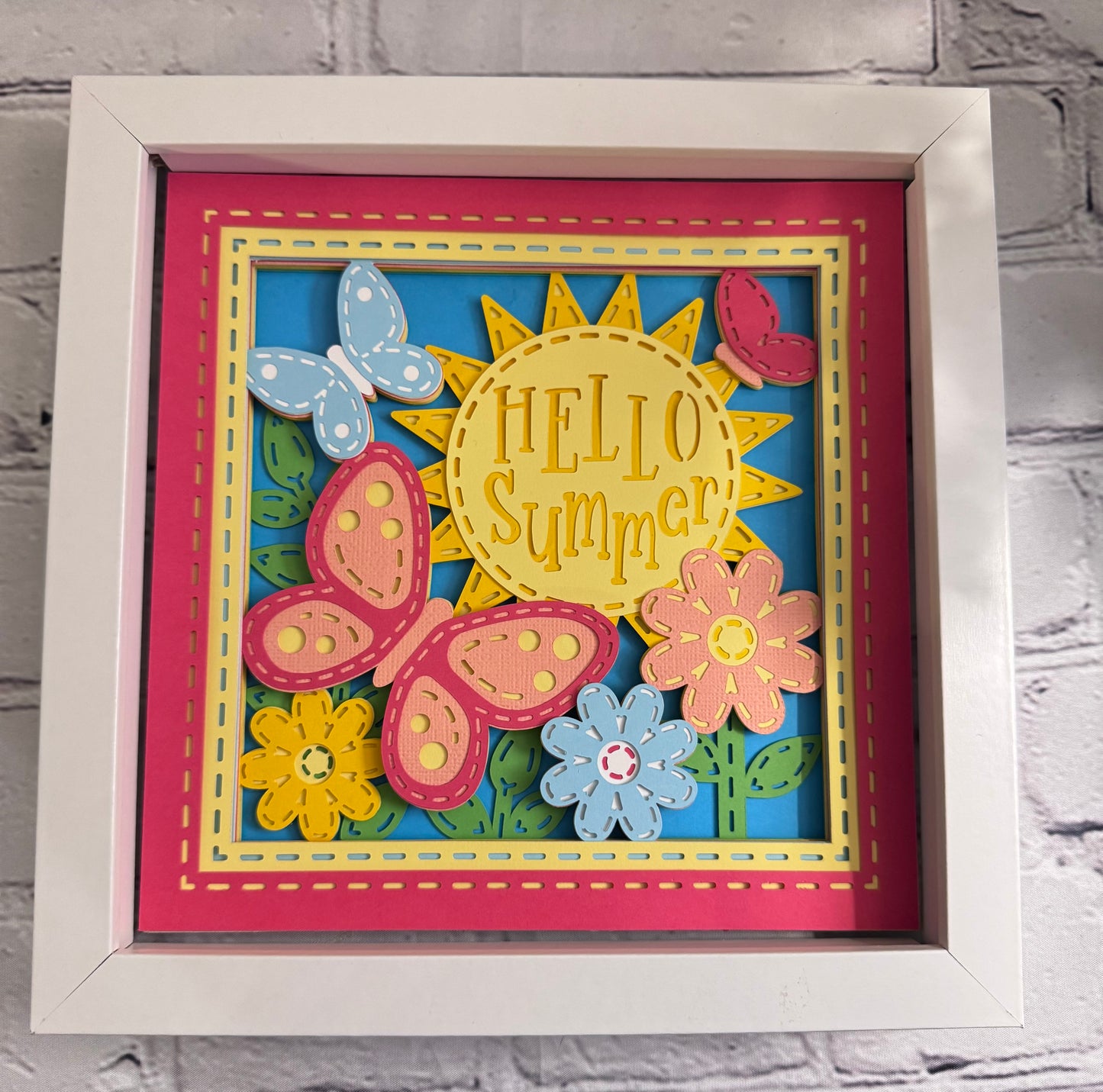 Hello summer 3D paper art in a shadowbox