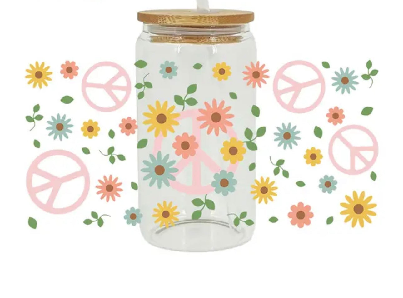 Peace flowers 40oz handle tumbler with straw and slide lid