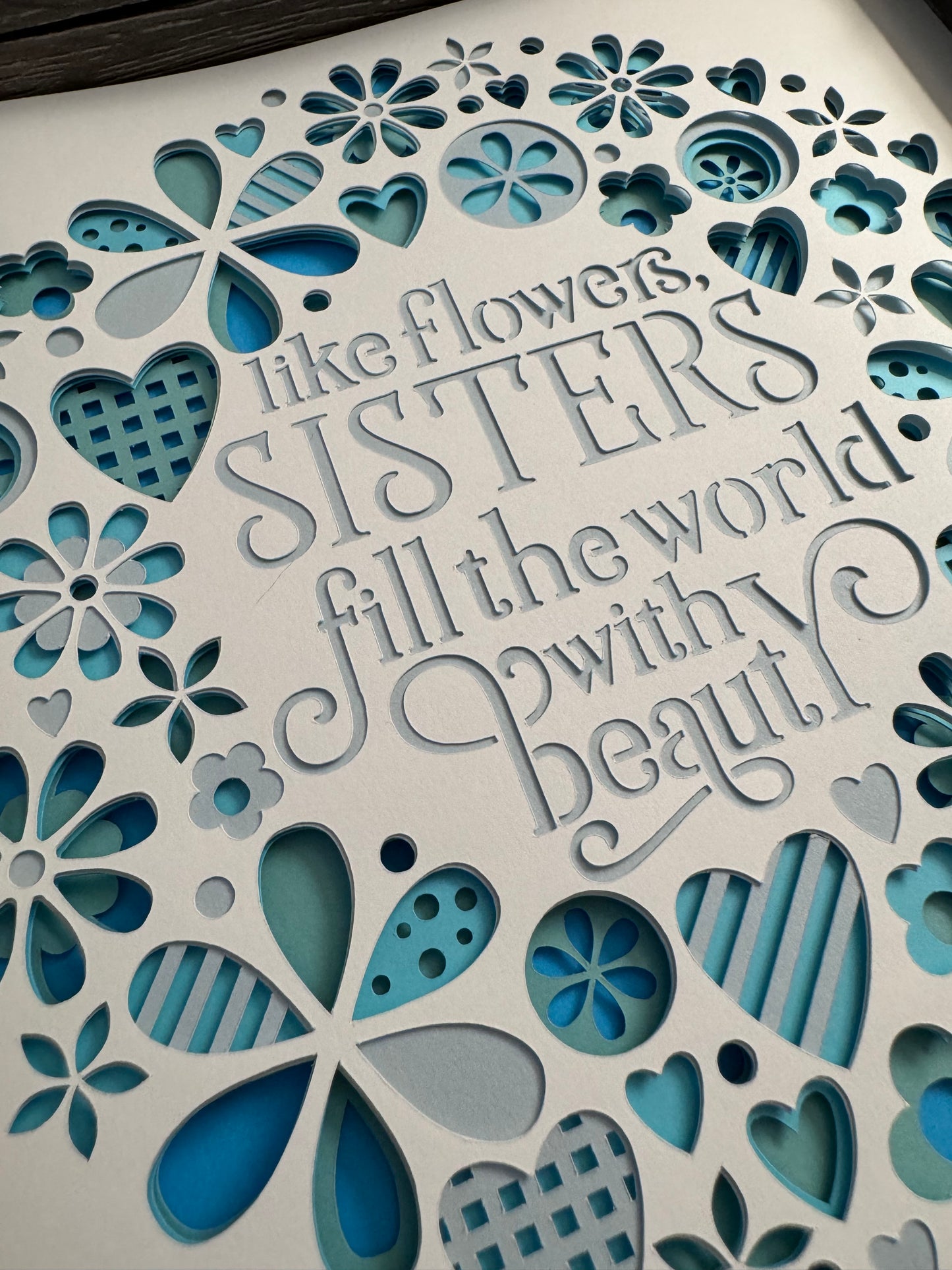 Like flowers, sisters fill the world with beauty 3D paper art in a shadowbox
