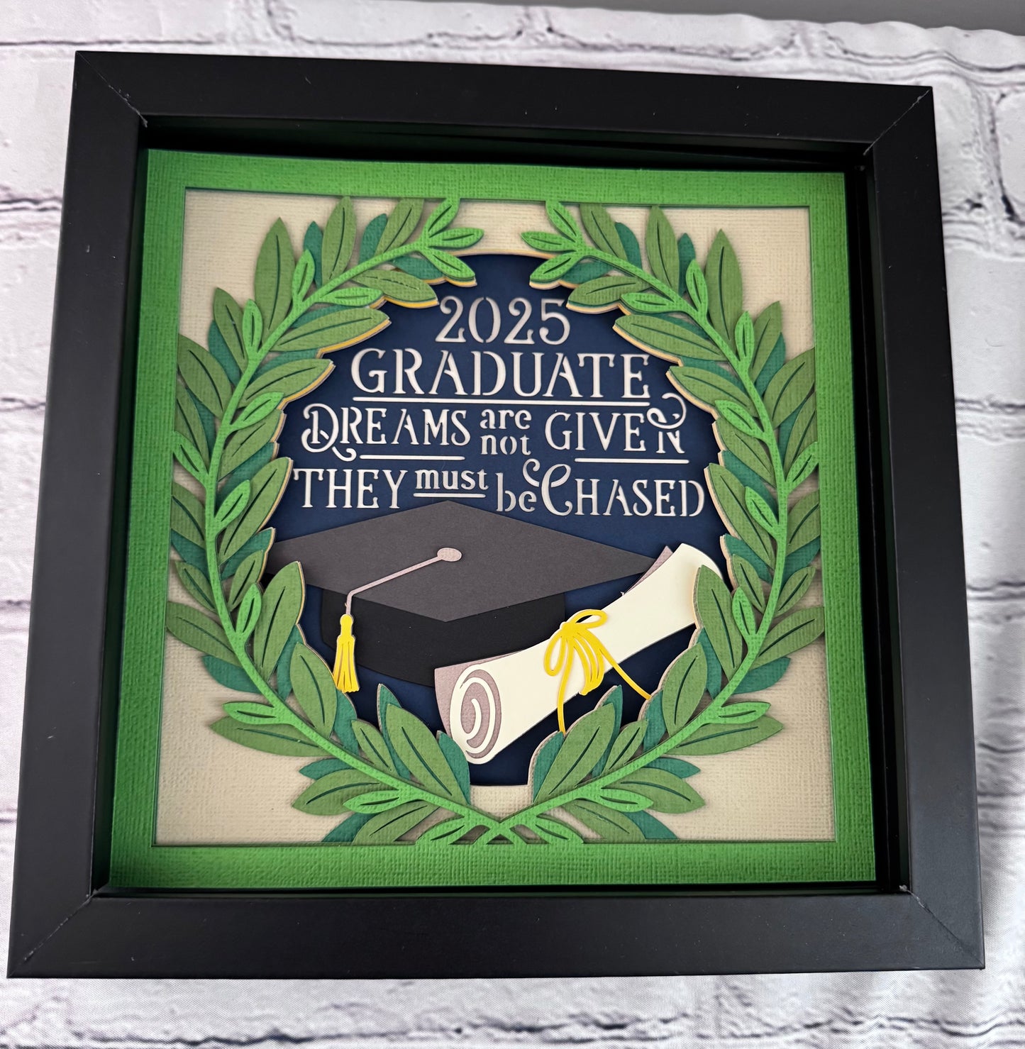 Graduation 3D paper art in a shadowbox
