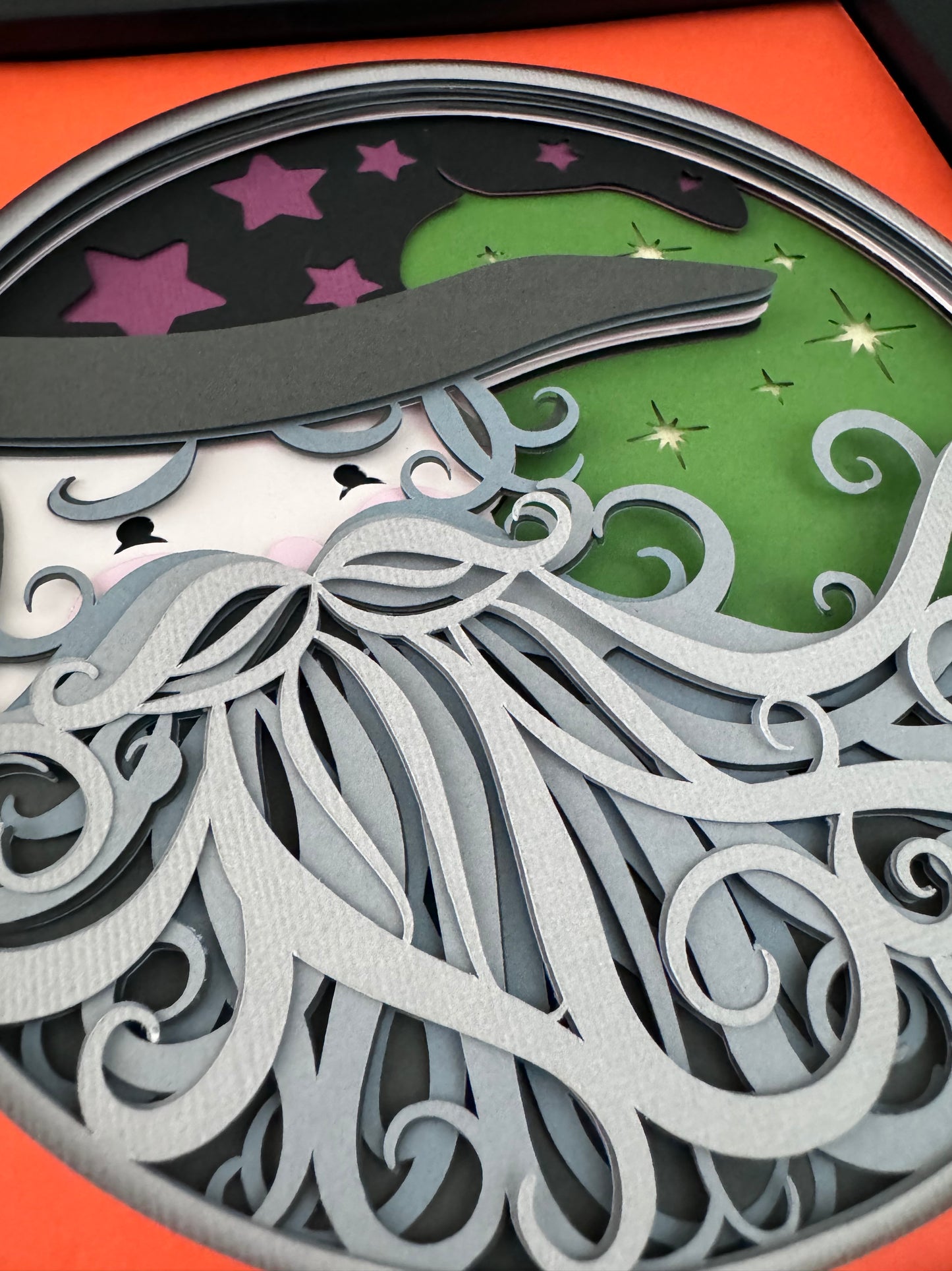 Halloween wizard warlock design 3D paper art in a shadowbox