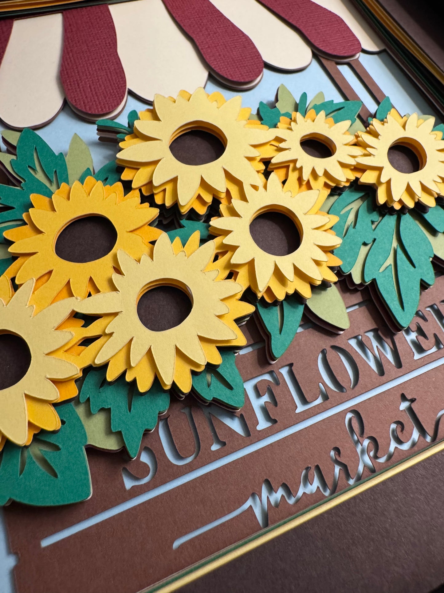 Sunflower stand 3D paper art in a shadowbox