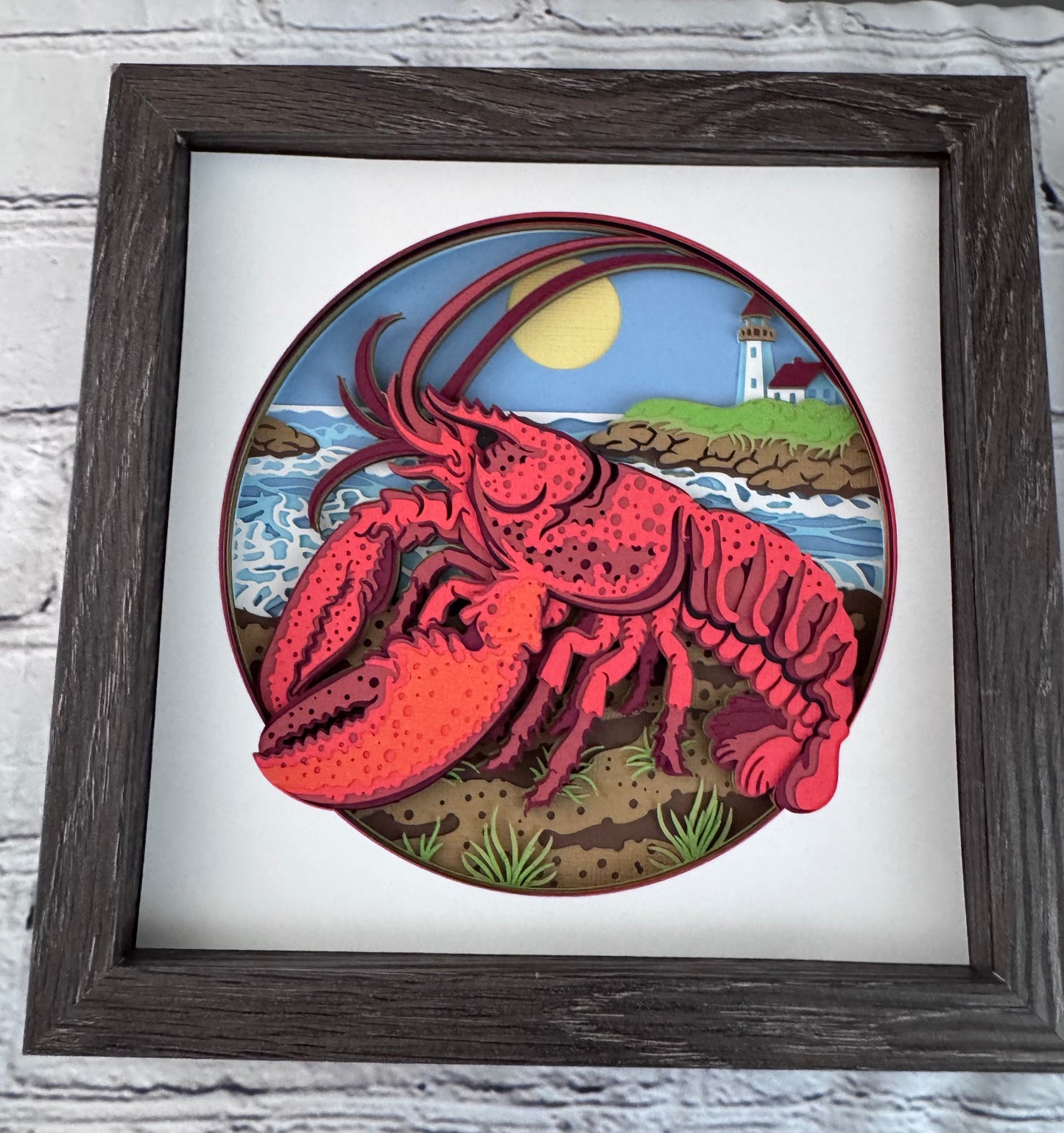 Lobster 3D paper art in a shadowbox