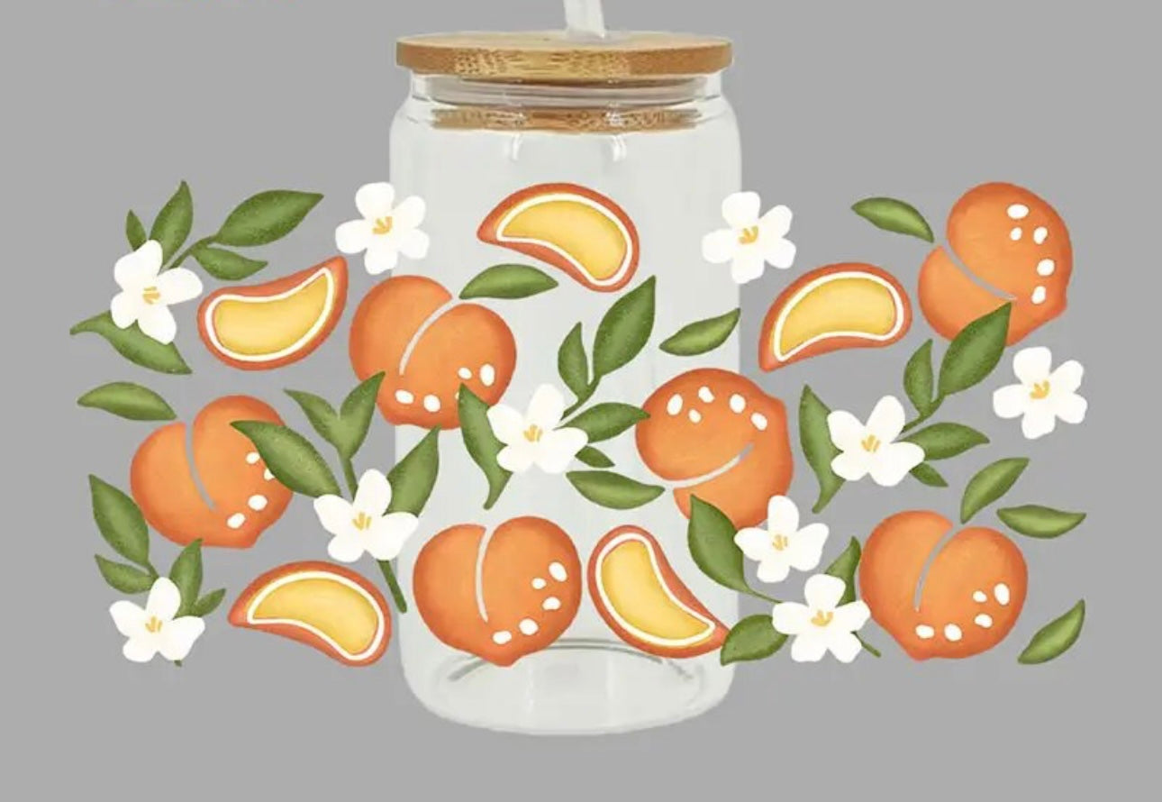 Peach floral beer can glass