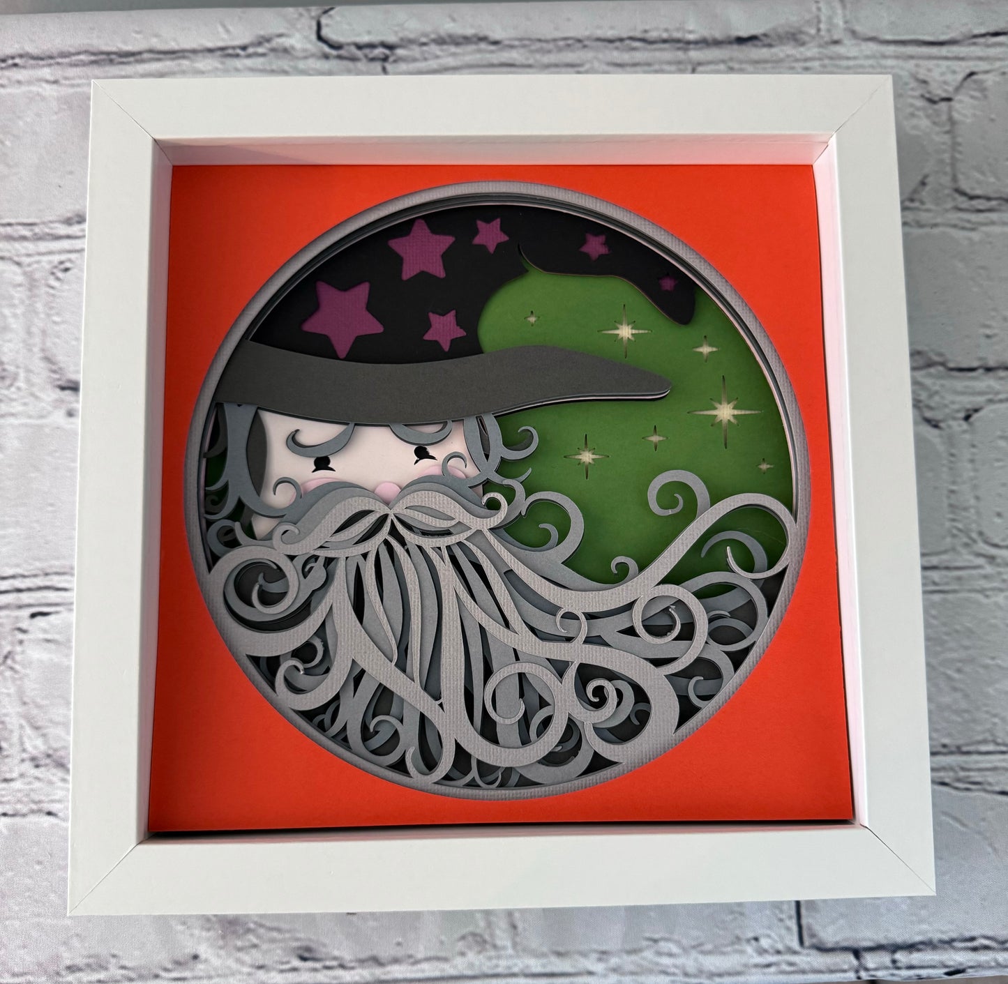 Halloween wizard warlock design 3D paper art in a shadowbox