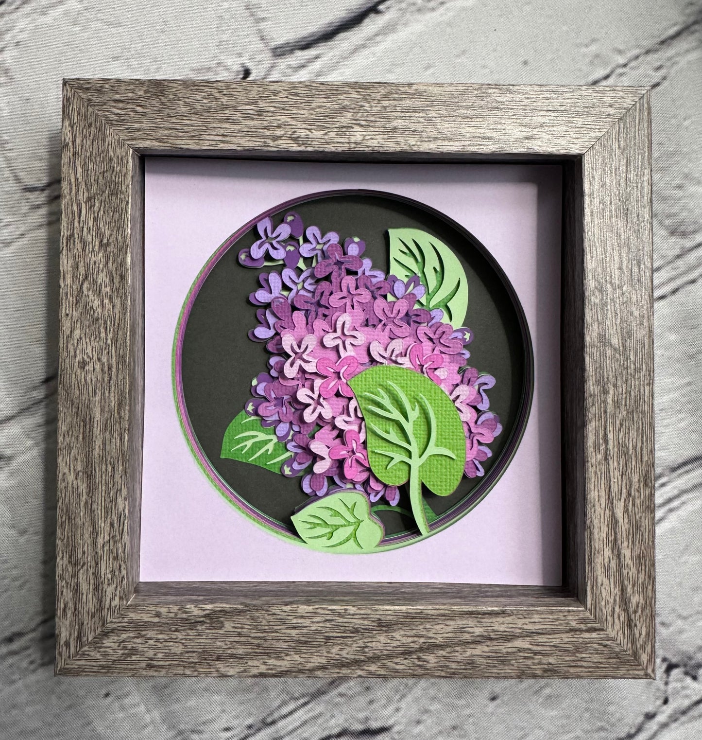 Lilac branch mini 3D paper art in a shadowbox
