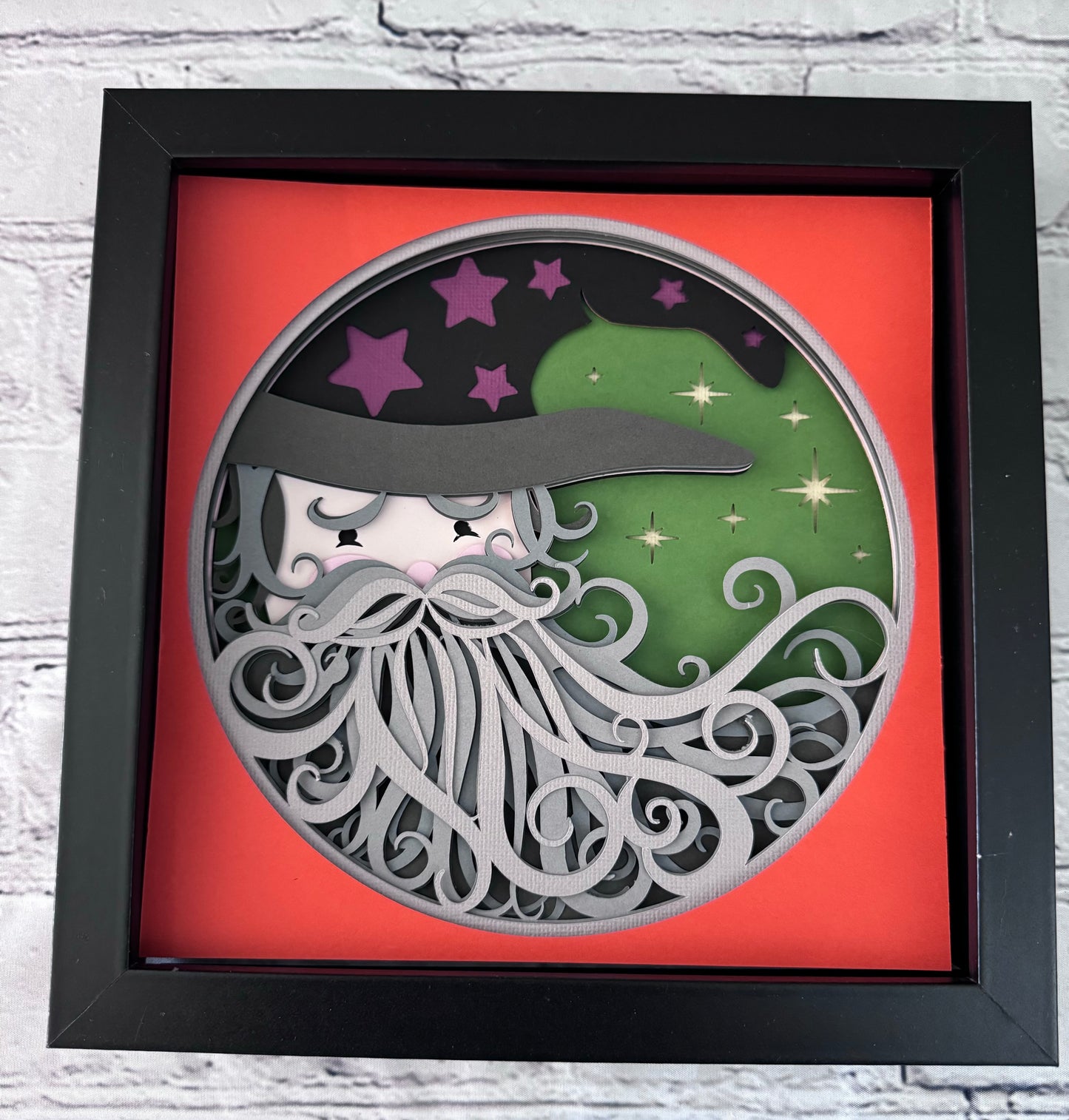 Halloween wizard warlock design 3D paper art in a shadowbox