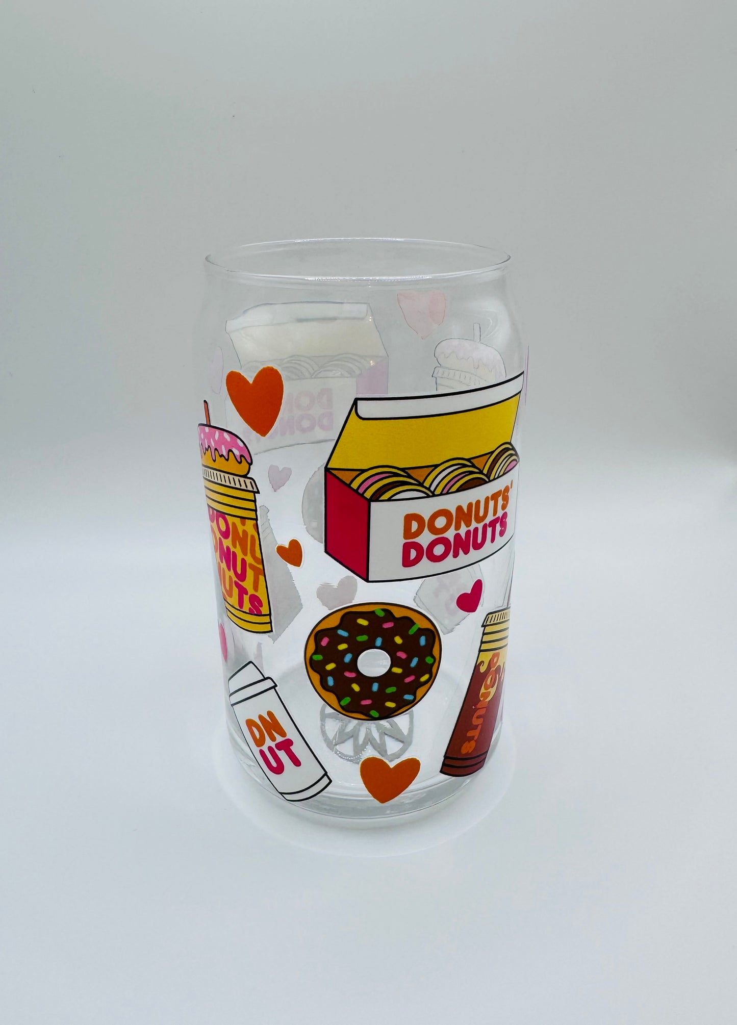 DD coffee and donuts beer can glass