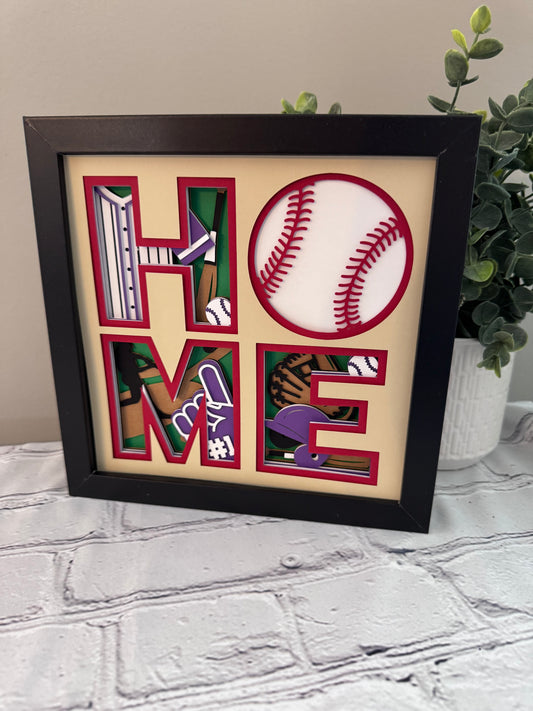 Home- Baseball 3D paper art in a shadowbox