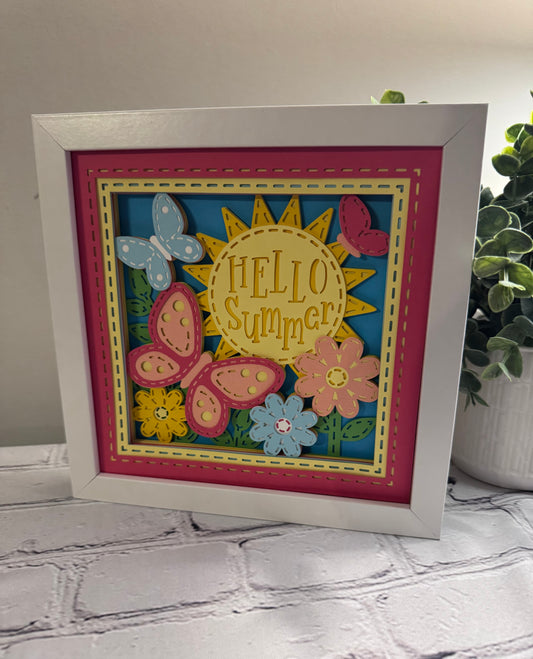 Hello summer 3D paper art in a shadowbox
