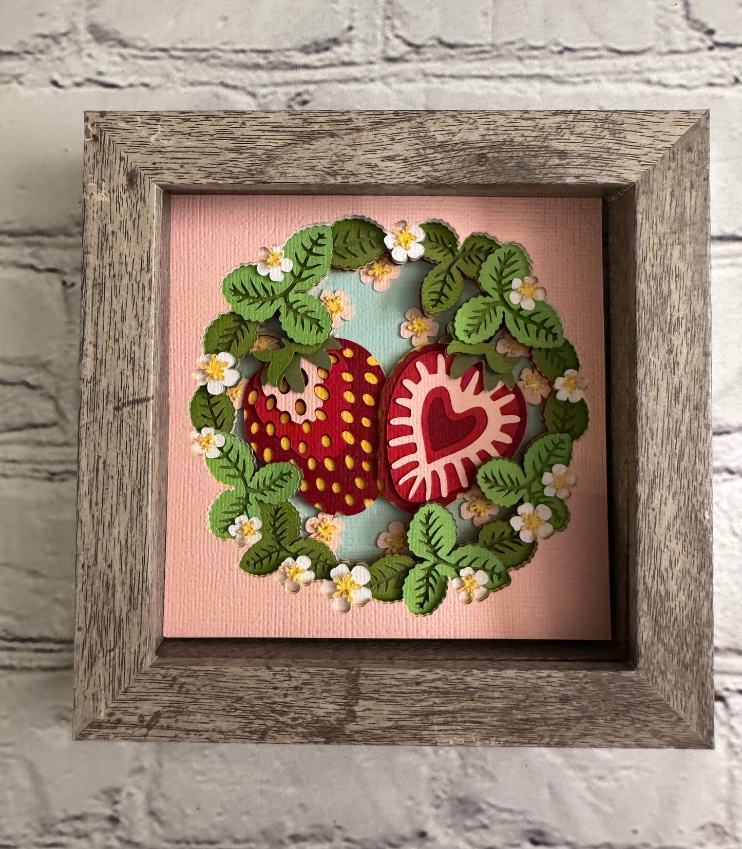 Sliced strawberries mini 3D paper art in a shadowbox
