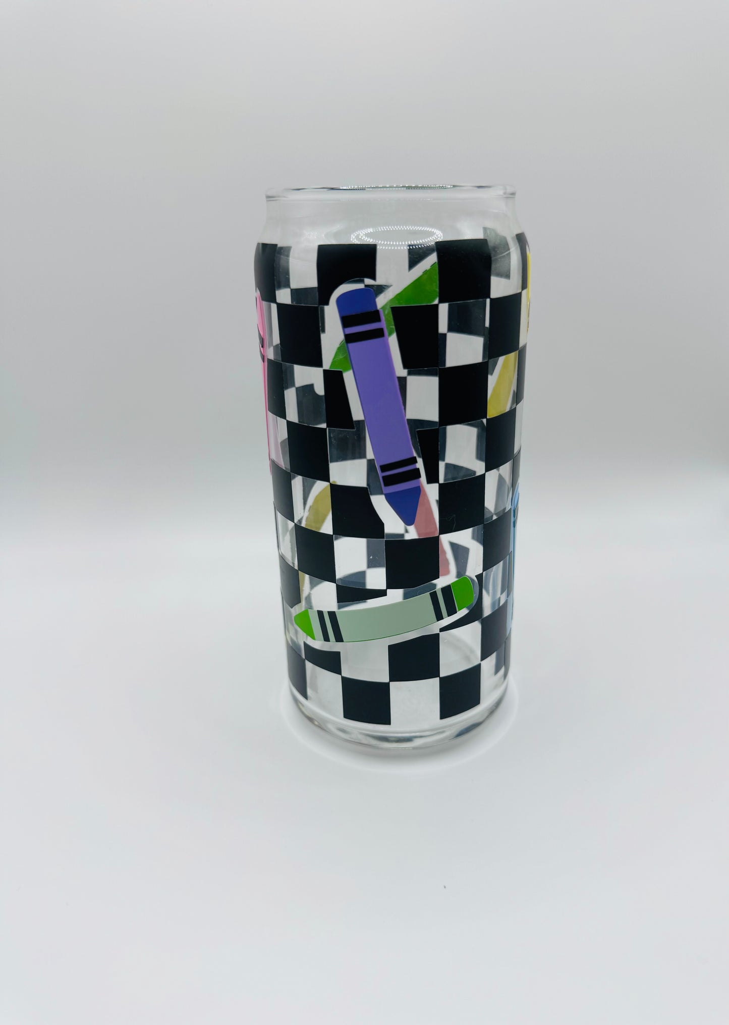 Retro crayons beer can glass