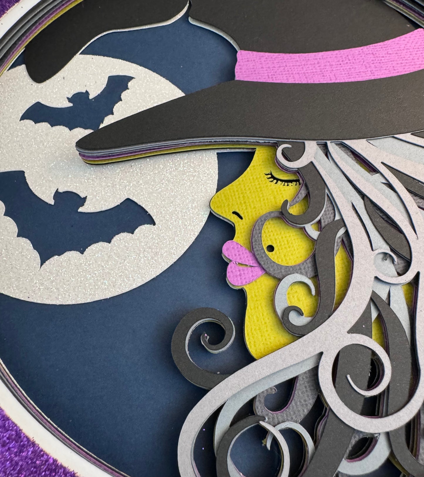 Witch and moon 3D paper art shadowbox