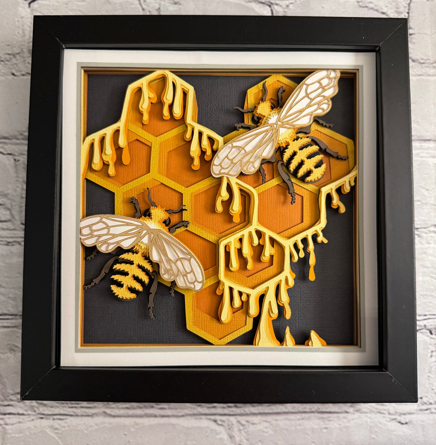 Bee scene large honeycomb with bees 3D paper art in a shadowbox