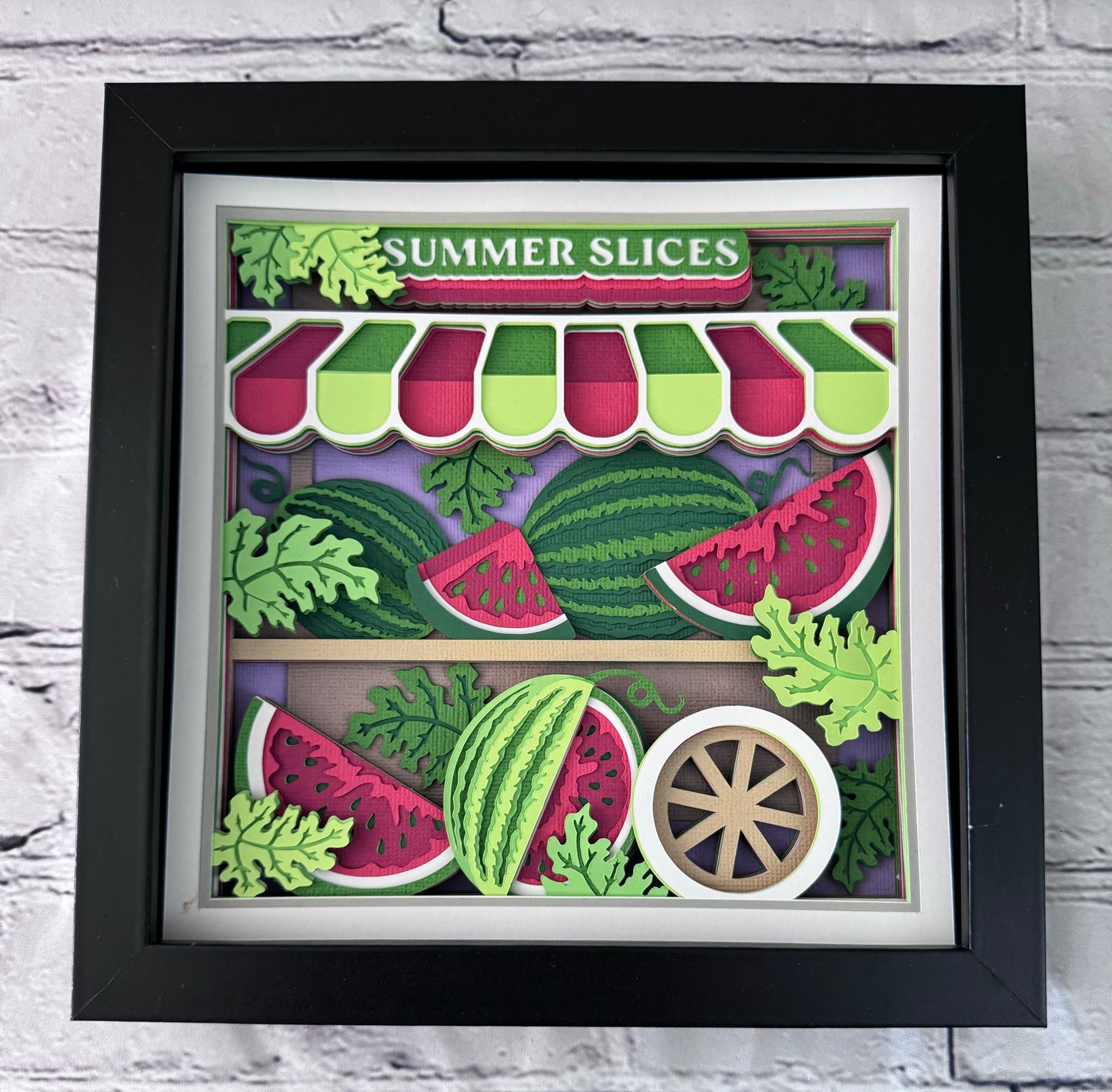 Watermelon cart design 3D paper art in a shadowbox