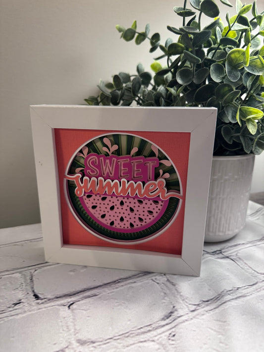 Sweet summer watermelon mini 3D paper art in a shadowbox