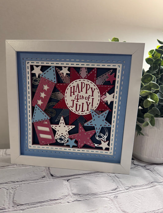 Happy 4th of July 3D paper art in a shadowbox